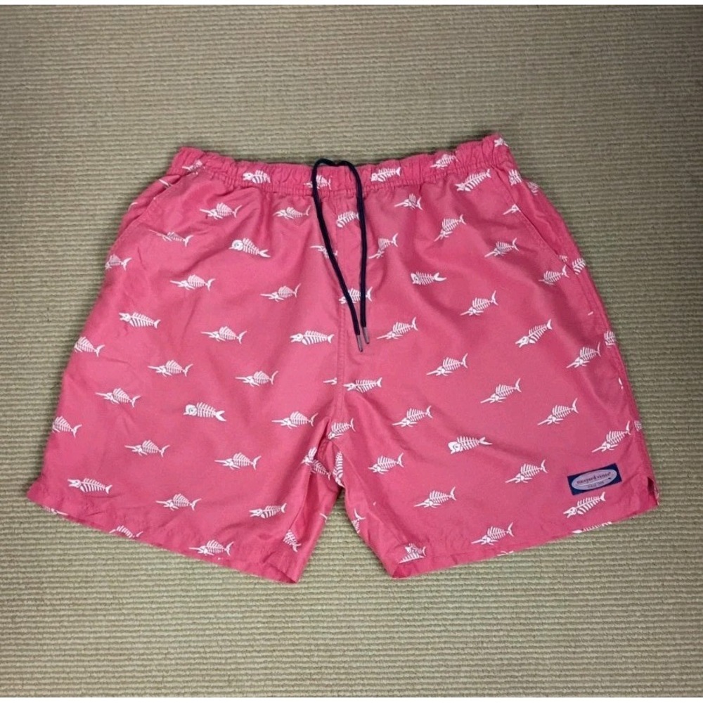 Vineyard Vines Fish Printed Swim Trunks Shorts Men's Size L Red Drawstring - Picture 10 of 10